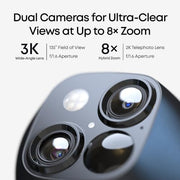 eufy Security SoloCam S340, 3K Dual-Lens Solar Security Camera | 360° Coverage, Pan & Tilt, No Blind Spots, AI Detection & Tracking, Color Night Vision, No Monthly Fee, Built-in 8GB