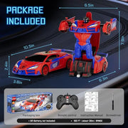 Qumcou Spider-Themed Toys for Boys 3-8,1:16 Transforming Remote Control Car | Easy 2.4GHz Controls, One-Button Transforming RC Cars.Shining Red Blue Light,360° Spins for Indoor Play.Fun Gift for Boys