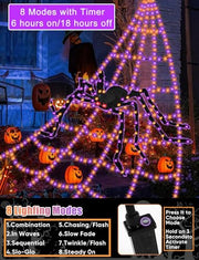 Spider Webs Halloween Decorations Lights - 550 LEDs Outdoor Giant Halloween Decor Lights with16.4ft,4ft Spider,8 Modes,Waterproof&Timer for Yard Porch Garden,Outside Party (with Spider)