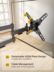 monTEK Full Motion Small TV Wall Mount for 13-43 Inch TVs up to 44 lb | ±90° Swivel, +5°/-15° Tilt, Landscape/Portrait Rotation, Extends 14.6 in, 4X Load Tested, VESA 200x200 mm, Single-Stud Mount