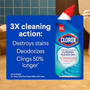 Clorox Toilet Bowl Cleaner Clinging Bleach Gel, Kills 99.9% of Bacteria and Viruses, Ocean Mist, 24 Fl Oz, Pack of 2