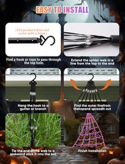 Spider Webs Halloween Decorations Lights - 550 LEDs Outdoor Giant Halloween Decor Lights with16.4ft,4ft Spider,8 Modes,Waterproof&Timer for Yard Porch Garden,Outside Party (with Spider)
