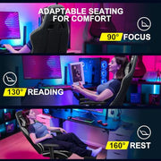 GTPLAYER Gaming Chair with Footrest, Ergonomic Computer Game Desk Chair, Reclining Gamer Chair Seat Height Adjustment, Swivel Rocker with Headrest and Lumbar (Gray)