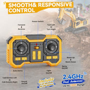Noizka Remote Control Excavator Toy for Boys, 3-in-1 RC Excavator with Alloy Bucket, Breaker & Grapple, Construction Vehicle Toys with Lights & Sounds, 2×1200mAh Batteries, Birthday Gift for Kids 8-12