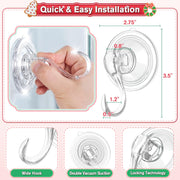 VIS'V Suction Wreath Hanger with Wipes, 22 Lb Capacity, Large, Clear, 2 Pcs | Heavy Duty, Removable and Reusable, Invisible Design, Locking Technology, Dual Vacuum Suction, Fit for Smooth Flat Surfaces