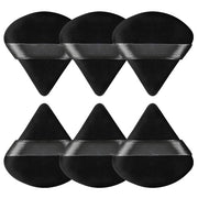 Pimoys Powder Puffs, 6 Pack Triangle Makeup Puff, Black | Soft Velour, Triangle and Round Design, Washable, Finger Strap, for Loose Powder