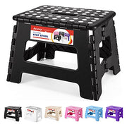 ACSTEP Folding Step Stool 9 Inch, Non-Slip Foldable Stools for Kids, Black | Heavy Duty Collapsible Foot Stool, Lightweight, Holds 300 lb for Toddler/Adults Kitchen Bathroom Bedroom Outdoor, with Handle