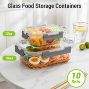 Dealusy 10 Sets 36 oz & 12 oz Glass Food Storage Containers with lids, Gray