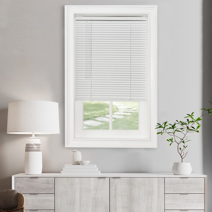 Cordless Light Filtering Mini Blind, 27 x 64 in, Pearl White | Cordless Lift and Light-Filtering Control: Slat-Based Blind Construction with Adjustable Light Control.