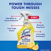 Lysol All Purpose Cleaner Spray, Disinfectant, Lemon, 32oz | Multipurpose Cleaner, Sanitizer & Disinfectant Spray, Degreaser, Multi-Surface Kitchen & Bathroom Cleaner, Cleaning Supplies