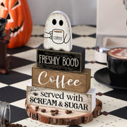 Lineshading 4 Pcs Halloween Coffee Table Decor Wooden Ghost Coffee Bar Sign | Stackable Blocks Bar Farmhouse Rustic Ghost Tiered Tray Decor Festive Boo Wooden Signs Home Office Kitchen Shelf