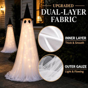2 Pack 5 Ft Large Light Up Ghost Decor - Halloween Decorations Outdoor | Double-layered fabric, water bags and stakes, 8 light modes with timer, battery or USB power for porch and lawn