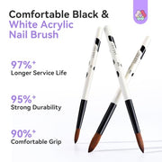 SAVILAND 3PCS Acrylic Nail Brush Set Size 8/10/14 Black & White | Kolinsky Acrylic Nail Brushes, for Acrylics Application, Acrylic Powder Nail Art Extension, for Beginner & Professional