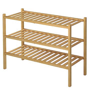 ROMGUAR CRAFT 3 Tier Bamboo Shoe Rack for Closet Free Standing Wood Shoe Shelf Storage Organizer for Entryway Small Space Stackable 27"x11"x20" (Natural)