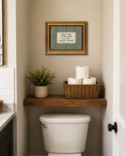 Gold Framed Wall Art, Funny Bathroom Canvas Prints, Text Me If You Run Out Of Toilet Paper Picture Wall Decor, Striped Humorous Decor for Bathroom Toilet Restroom 9x11 inch