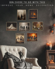 Vodefoad Retro Cute Ghost Decor Halloween Painting Spooky Silhouette Ghosts Haunted House Art Victorian Ghost Posters Pictures for Living Room, Bedroom, Bathroom, halloween Room decor - 8x10 Inch Unframed