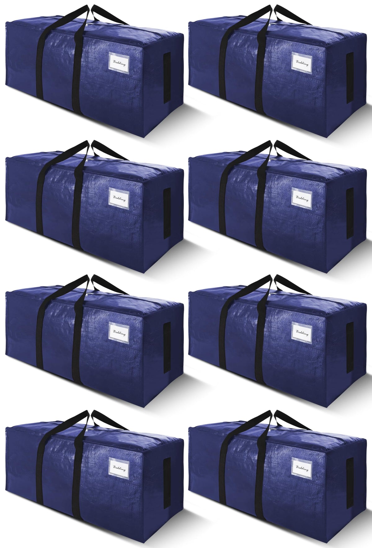SWEET DOLPHIN 8 Pack 200LB Heavy-Duty Moving Bags with Wrap-Around Handles, Extra Large Storage Totes for Space Saving, Clothes Storage Bags, College Dorm Essentials, Blue, 24 Gal