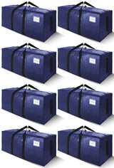 SWEET DOLPHIN 8 Pack 200LB Heavy-Duty Moving Bags with Wrap-Around Handles, Extra Large Storage Totes for Space Saving, Clothes Storage Bags, College Dorm Essentials, Blue, 24 Gal