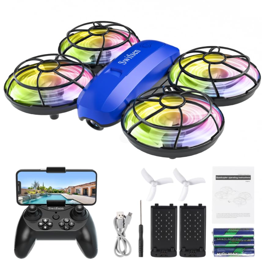 Swifsen Drones for Kids with Camera,Rc Drone Indoor Small Helicopter,Birthday Gifts for Boys and Girls Beginners Friendly,Mini Quadcopter Toy With 2 Batteries,Propeller Protect,Altitude Hold