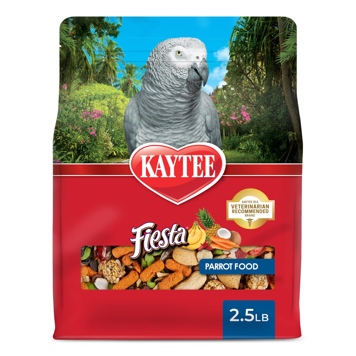 Kaytee Fiesta Parrot Food for Large Birds, 2.5 Pounds | Fun feeding. Bird food with fruits, veggies, grains. Bird seeds, shapes and textures for natural foraging