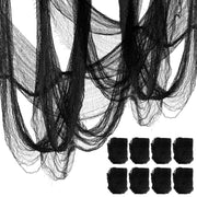 8 Pack Halloween Black Gauze Wall Decor,Outdoor Halloween Fake Spider Web Decorations Webbing,Cobwebs Mesh Spooky Fabric,30X72 in Black Cheesecloth for Haunted House Indoor Creepy Cloth (8, Black)