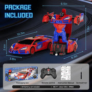 Qumcou Spider-Themed Toys for Boys 3-8,1:16 Transforming Remote Control Car | Easy 2.4GHz Controls, One-Button Transforming RC Cars.Shining Red Blue Light,360° Spins for Indoor Play.Fun Gift for Boys