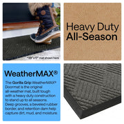 GORILLA GRIP WeatherMAX Door Mat, Indoor and Outdoor Use, Gray Diamond | 100% Waterproof Outdoor Doormat, US Designed, Stain & Fade Resistant, Low Profile Front Door Mat Easy Clean Welcome Mat 29x17