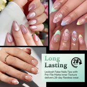 LEYKOSH Extra Short Almond Nail Tips, 216pcs Full Cover Soft Gel, 12 Sizes | 70-grit pre-sanded matte clear tips save filing time, with full-cover soft gel fit for DIY extensions and salon manicures.