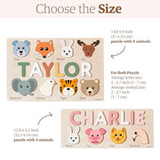 Zuzu Puzzle Personalized Name Puzzle for Toddlers 1-3 | Safari, Farm & 12 Themes | Handmade Wooden Montessori Toy, Keepsake Nursery Decor & Perfect 1st Birthday Gift for Boy Girl
