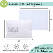 ZPECC Toddler Pillow with Organic Cotton Pillowcase - 13x18, White Stripe