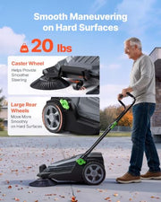 VEVOR Walk-Behind Hand Push Floor Sweeper with 25.6" Sweeping Width | Non-Electric, 5-Gallon Waste Container, Angle & Height Adjustable Folding Handle, Manual Floor Sweeper for Walkway Yard Patio