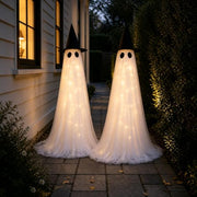 2 Pack 5 Ft Large Light Up Ghost Decor - Halloween Decorations Outdoor | Double-layered fabric, water bags and stakes, 8 light modes with timer, battery or USB power for porch and lawn