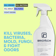 BRIOTECH Sanitizer Disinfectant, Hypochlorous Acid, 32 oz | Kills 99.99% of viruses, bacteria, control mold, eliminates odor, gentle for nursery, play rooms, food contact surfaces