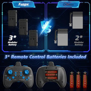 FUNPX Foam RC Plane with 3 Drone Batteries and 3*AAA Batteries (Black/Blue) | 360° flips & stunts, LED night flying, headless mode for easy control, durable foam construction, ideal for beginners aged 6+