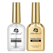 UNA GELLA Nail Dehydrator and Primer Set for Gel Nail Polish Acrylic Nails | HEMA-Free Primer, Acid-Free Formula, Air Dry Prep, Enhance Adhesion, Helps Prevent Lifting,10ml Dehydrator + 10ml Primer Set