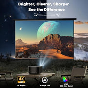 Outdoor-Projector-4K with WiFi and Bluetooth: [High Bright/60W Dolby Audio/Official Licensed Apps], Smart-Projector with AI Auto Focus, ONOAYO ONO5Pro 2.0 Movie Projector for Bedroom/Outdoor Use