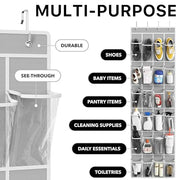 Simple Houseware 24 Pockets Clear Over the Door Shoe Organizer, Gray | 64" x 19", 4 Durable Metal Hooks, 4.3" x 9.5" Pocket Size, Multipurpose