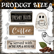 Lineshading 4 Pcs Halloween Coffee Table Decor Wooden Ghost Coffee Bar Sign | Stackable Blocks Bar Farmhouse Rustic Ghost Tiered Tray Decor Festive Boo Wooden Signs Home Office Kitchen Shelf