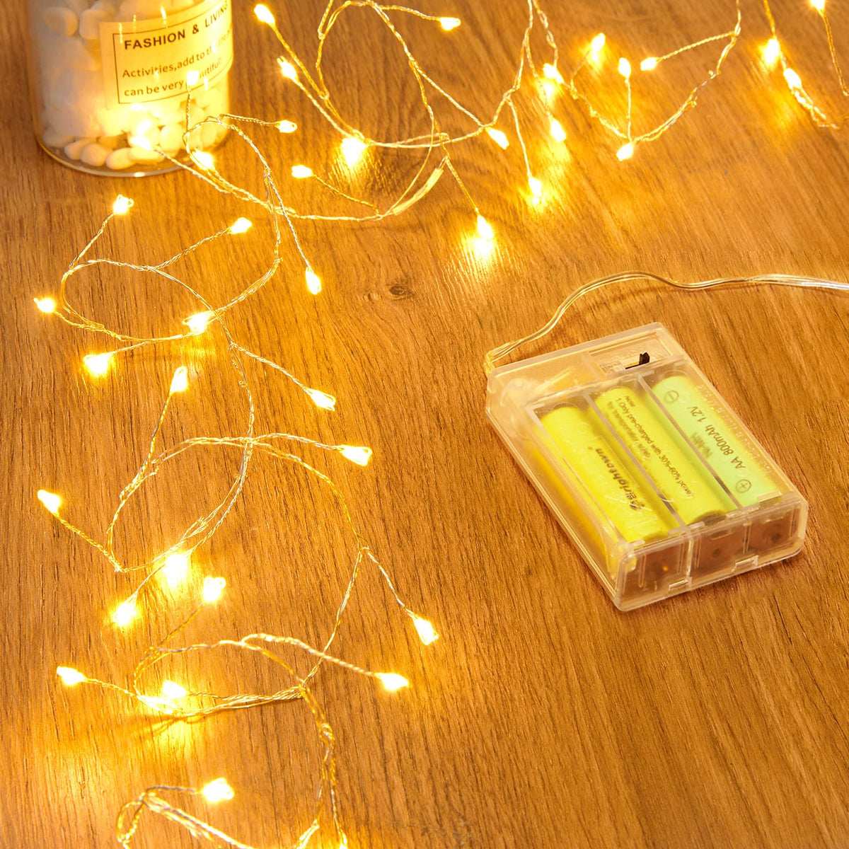 Minetom Fairy Lights Battery Operated, Twinkle String Lights 5ft 60LED | Waterproof Firecracker Starry Lights for DIY Wreath Home Wedding Party Bedroom Mason Jar Christmas Decorations, Warm White