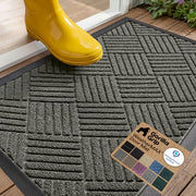 GORILLA GRIP WeatherMAX Door Mat, Indoor and Outdoor Use, Gray Diamond | 100% Waterproof Outdoor Doormat, US Designed, Stain & Fade Resistant, Low Profile Front Door Mat Easy Clean Welcome Mat 29x17