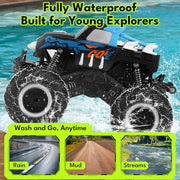 Threeking 1:16 Amphibious Monster Truck All Terrain Remote Control Car Toys | Waterproof Durable 4WD Off-Road RC Crawler Cars Pick-Up Unique Toy Gifts for Boys Girls Ages 6-12