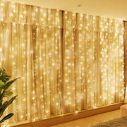 HXWEIYE 300LED Fairy Curtain Lights, 9.8x9.8Ft USB, Remote, 8 Modes & Timer | Dimmable, Christmas String Hanging Lights for Bedroom, Wedding Backdrop and Indoor Wall Decor, Warm White