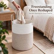 JMvicyroam 60L Cotton Rope Laundry Basket Hamper, Brown | Collapsible Laundry Basket, Reinforced Handles, Freestanding, Machine Washable, Holds 3-5 Thick Blankets, Clothes or Toys