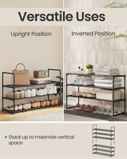 SONGMICS Shoe Rack, 3-Tier Shoe Organizer, Metal Storage Shelf | for Entryway, Upright or Upside Down, for 16-20 Pairs, Stackable, 11.8 x 36.2 x 21.7 Inches, Black ULSA303B02