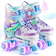 NEMONE Mermaid Adjustable Light up Roller Skates for Girls Boys | 4 Size Purple Blue Roller Skates for Toddlers, Beginner Kids Butterfly Roller Skates Indoor Outdoor