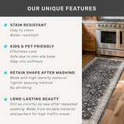 Black Boho Washable 2x6 Runner Rugs for Hallway Kitchen Bedroom Beside Laundry Room Bathroom Rug, Pet & Kids Friendly, Non Slip Low Pile Stain Resistant Soft Foldable Long 24 x 72 Floor Carpet