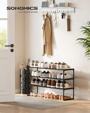 SONGMICS Shoe Rack, 3-Tier Shoe Organizer, Metal Storage Shelf | for Entryway, Upright or Upside Down, for 16-20 Pairs, Stackable, 11.8 x 36.2 x 21.7 Inches, Black ULSA303B02