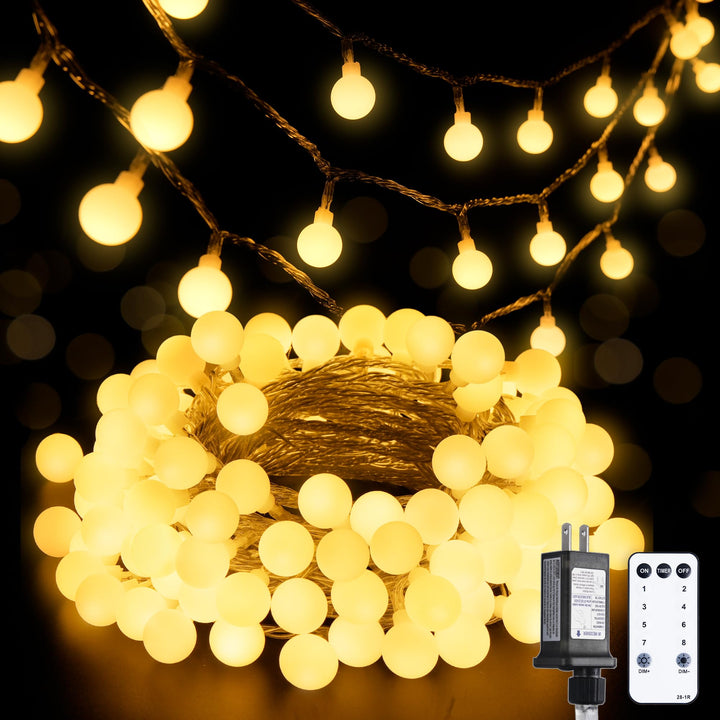 JMEXSUSS 100 LED Globe String Lights Indoor Bedroom, 33ft Fairy Lights | Connectable Warm White Christmas Light Plug in with Remote, 8 Modes Hanging Fairy Lights for Diwali Classroom Room Party Home