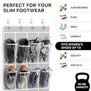 Simple Houseware 24 Pockets Clear Over the Door Shoe Organizer, Gray | 64" x 19", 4 Durable Metal Hooks, 4.3" x 9.5" Pocket Size, Multipurpose