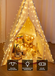 Brightown 300 LED Fairy Curtain Lights, 9.8ft x 9.8ft Curtain String Lights | Warm White USB Plug in 8 Lighting Modes Christmas String Hanging Lights with Remote for Bedroom Indoor Outdoor Party Xmas